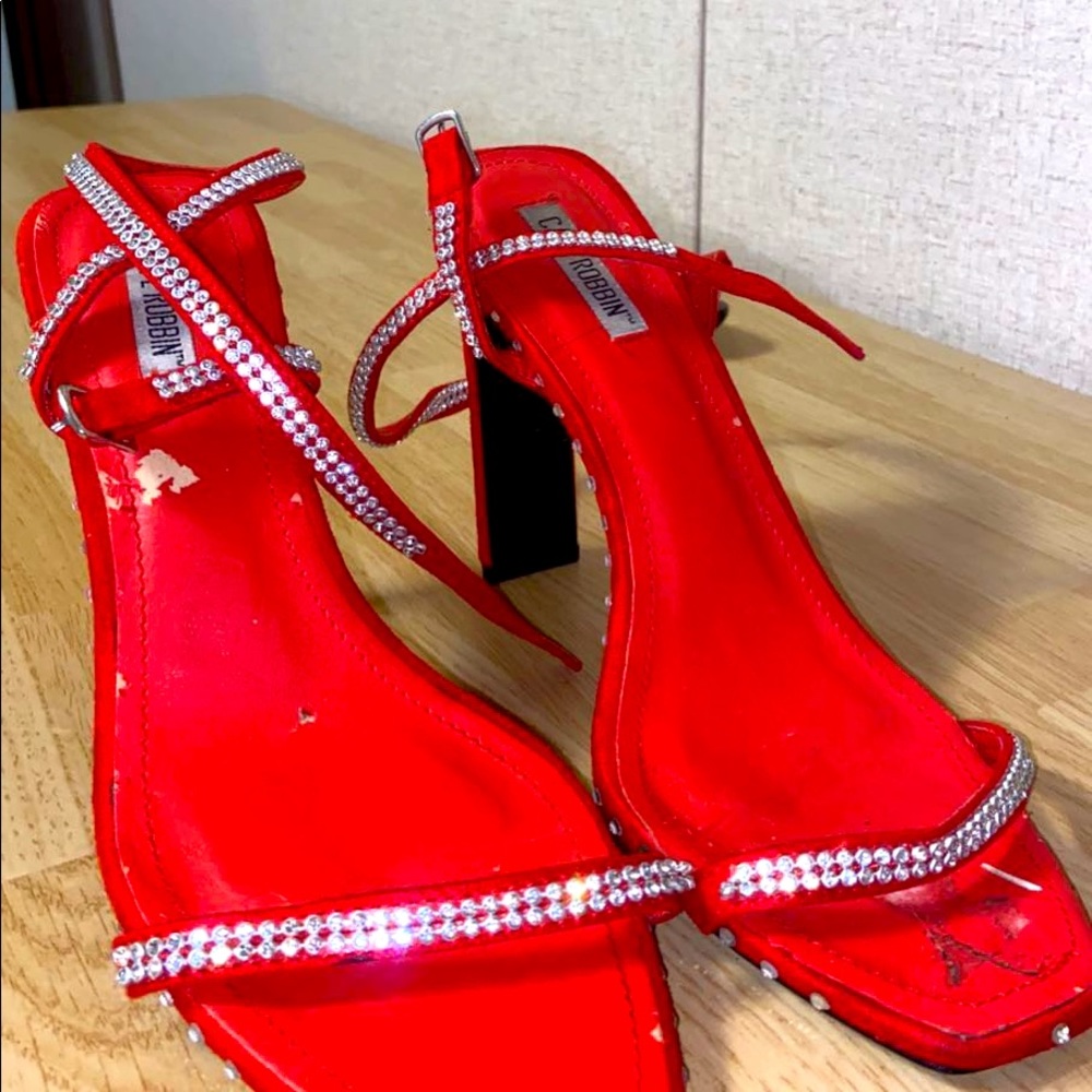 Red heels with lace up jeweled straps